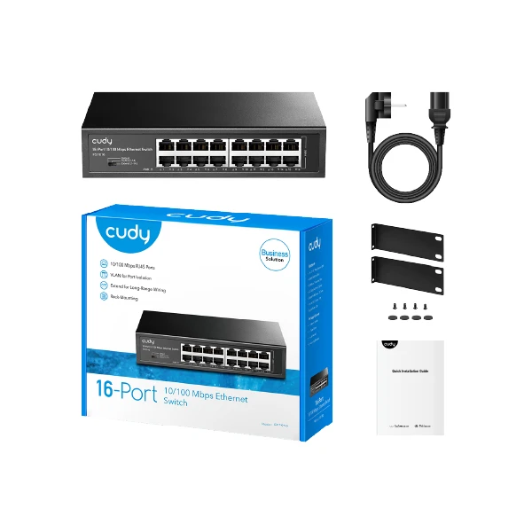 FS1016 16-პორტიანი სვიჩი 10/100 Mbps მეტალის კორპუსით